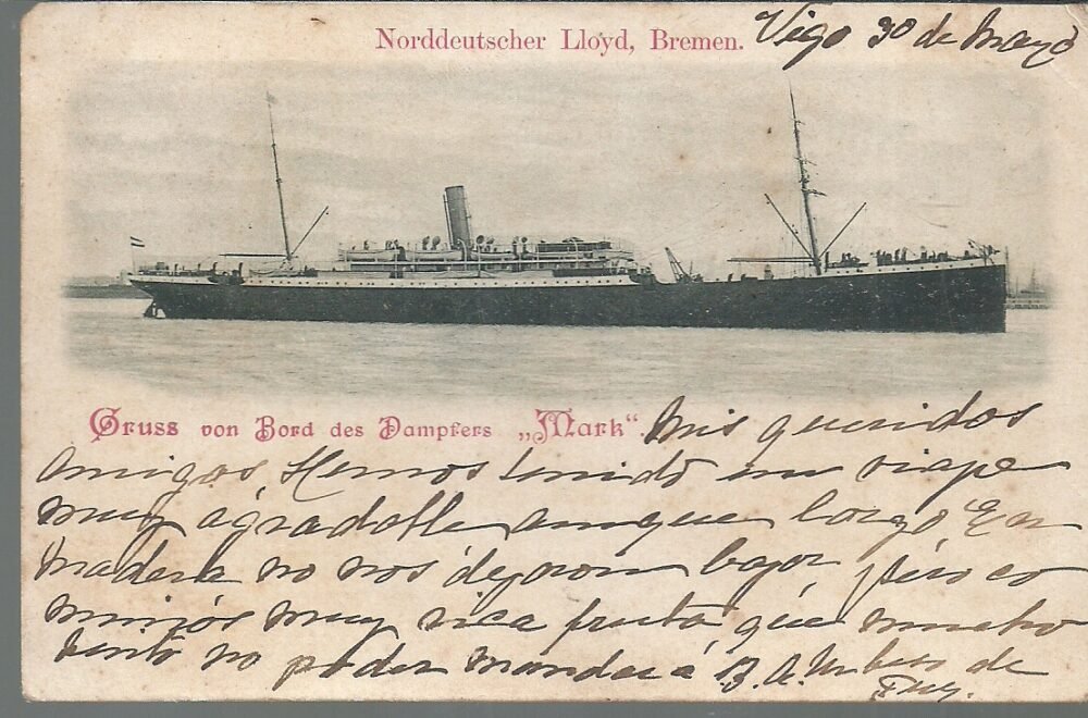 POSTAL ALEMANA BREMEN GRUSS VON BORD DES DAMPFERS